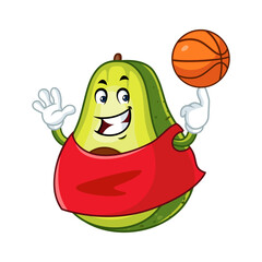 Cute Avocado Cartoon Character Playing Basketball, Mascot Design.