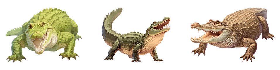 Naklejka premium Detailed Collection of Cartoon Crocodile Illustrations Isolated on Transparent Background