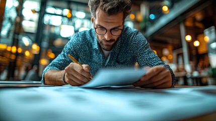 A businessman marking an insurance document in a quality control context, depicting an insurance management system that covers various aspects like family life, financial health, and travel.