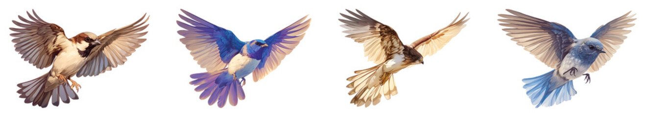 Elegant Collection of Flying Birds Isolated on Transparent Background for Nature Illustrations