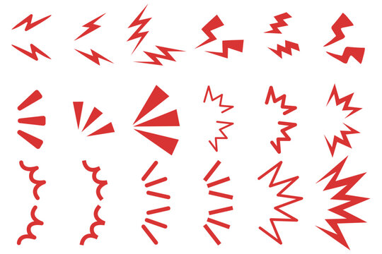 気づき、驚き、注目、強調、赤いアイコンのイラストセット
