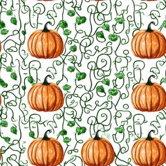 Beautiful pumpkin pattern with green vines for autumn decoration