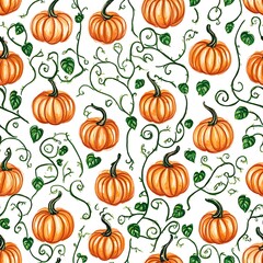 Beautiful pumpkin pattern with green vines for autumn decoration