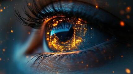 Fototapeta premium A close-up image of a digital eye featuring circuit patterns, symbolizing futuristic tech vision.