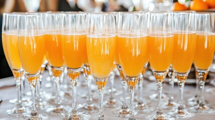 Elegant orange mimosa cocktails in flutes for festive celebration