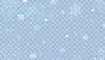 Tiny flying snow flakes illustration. Snowstorm dust freeze shapes. Snowfall sky white transparent wallpaper. Flat snowflakes january vector. Snow hurricane landscape.