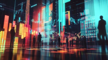 Obraz premium Vibrant stock market visualization with graphs symbolizing risks, trends, and opportunities
