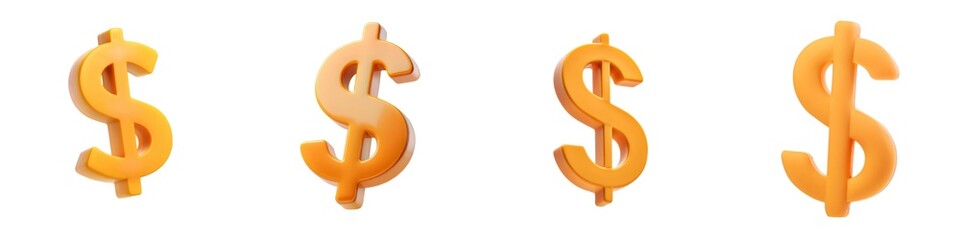 A row of four golden dollar signs symbolizes wealth, finance, and economic prosperity, conveying value and investment opportunities.