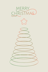 Christmas card simple design. Merry Christmas or New Year banner template with a geometric Christmas tree. Vector brutalist greeting card with abstract Christmas tree for card, banner, poster, web.