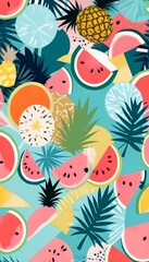 Fototapeta premium A vibrant tropical-pattern featuring watermelon