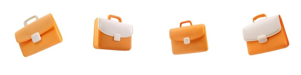 Four orange briefcases aligned, showcasing a professional and organized aesthetic ideal for business contexts.