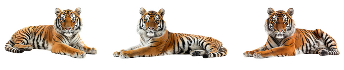 Realistic Tigers Walking in Sequence Isolated on Transparent Background