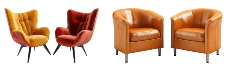 Stylish Collection of Various Armchairs Isolated on Transparent Background