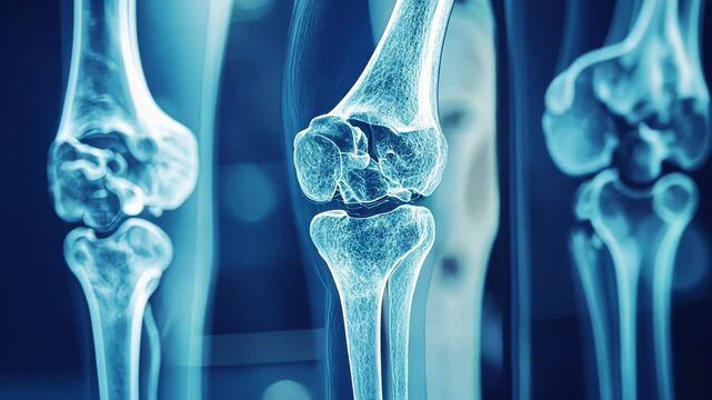 A close-up of three knee x-rays, showcasing the intricate details of the bones and joints