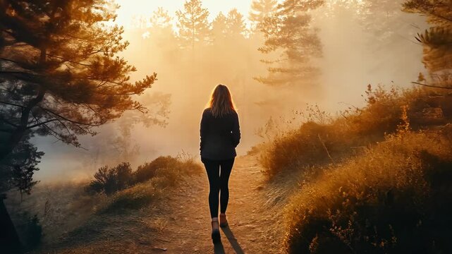 Mental Wellness - a person standing at the edge of a misty forest at sunrise