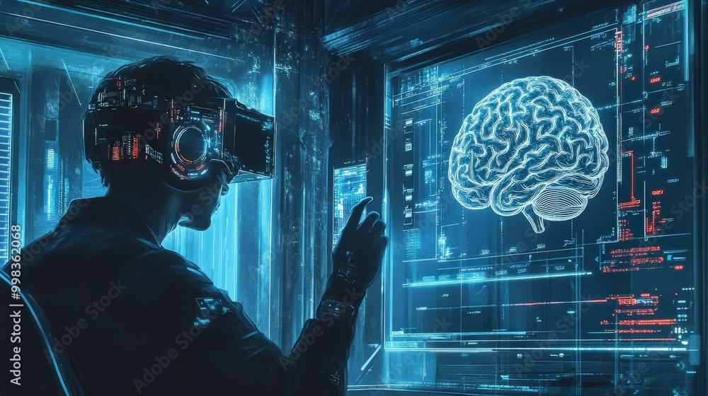 Poster futuristic brain wave monitoring system
