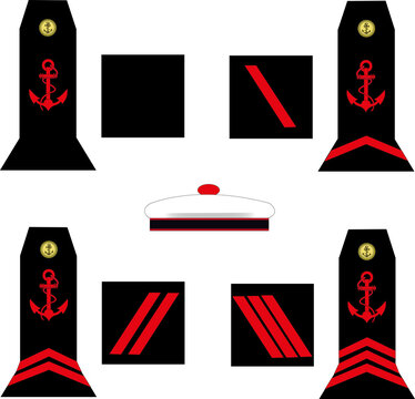 Ensemble des galons de l'arm&eacute;e de la marine nationale fran&ccedil;aise: Quartier-ma&icirc;tre et matelot	