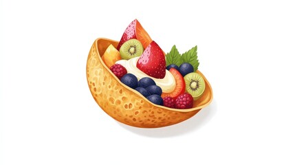 Japanese crepe logo with a bright, colorful crepe filled with fruits and cream.