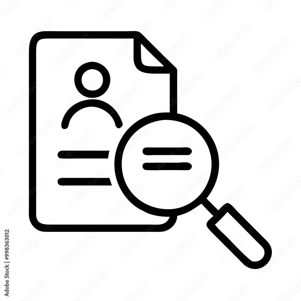 Poster analytics icon representing target audience analysis with document and magnifying glass