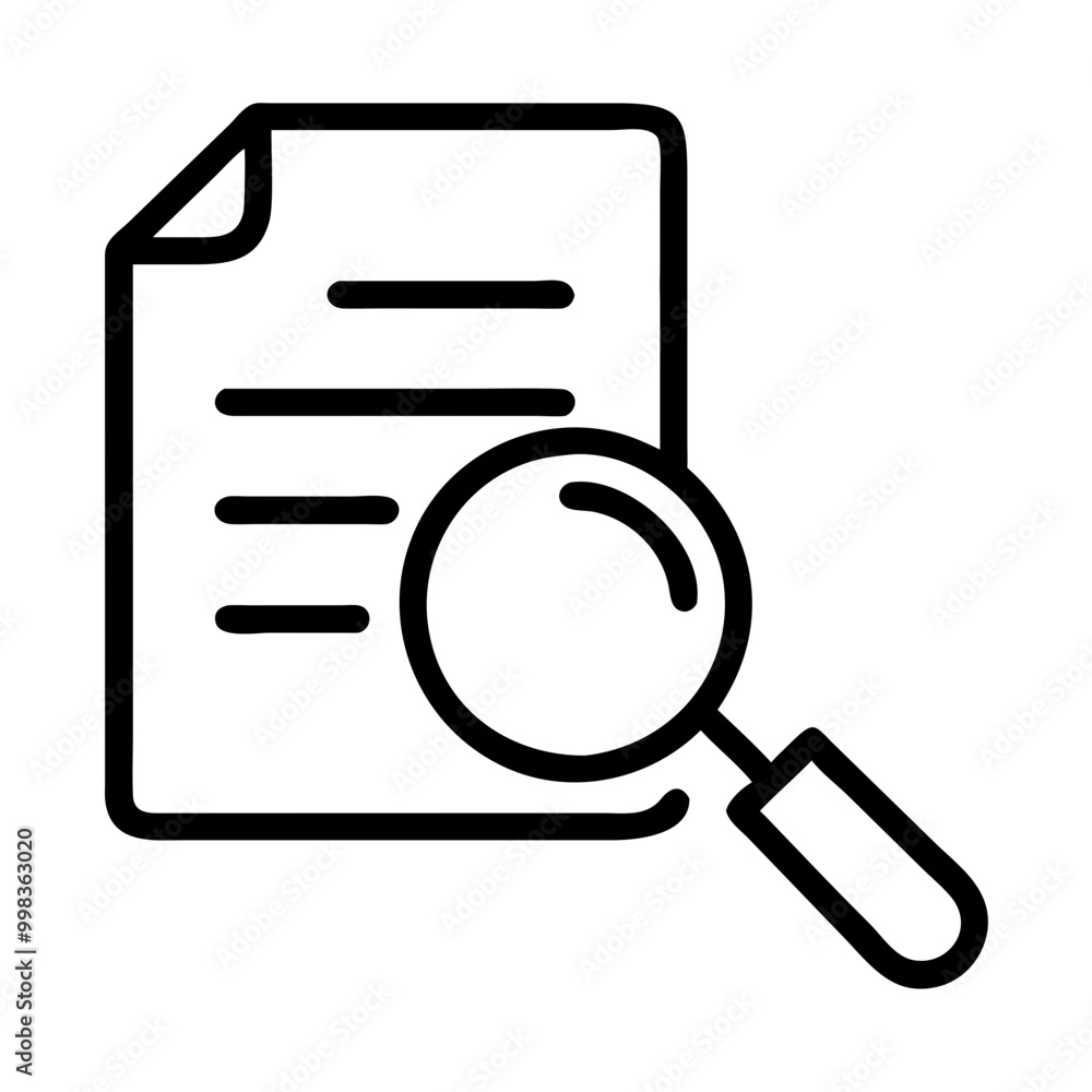 Poster audit icon representing analytics and document review with a magnifying glass