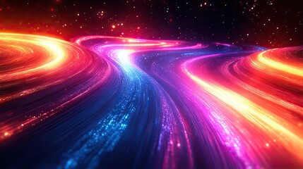 Obraz premium A dynamic illustration of neon futuristic light flashes on a black background, ideal for banners and tech-themed postcards.