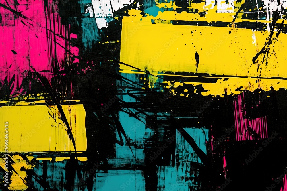Poster vibrant abstract art with bold colors and dynamic brushstrokes..