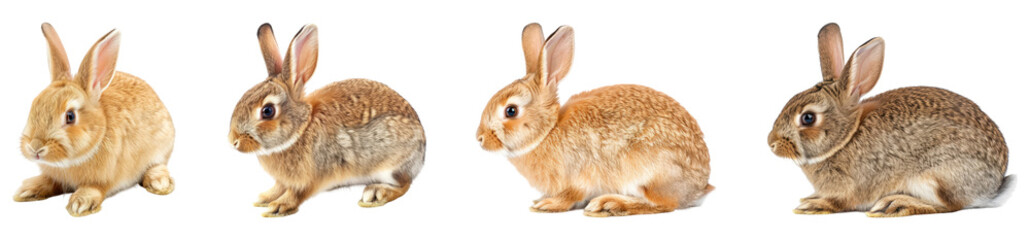 Obraz premium Charming Set of Four Cute Rabbits on Transparent Background