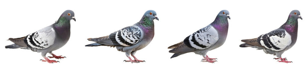 Fototapeta premium Collection of Realistic Pigeons on Transparent Background