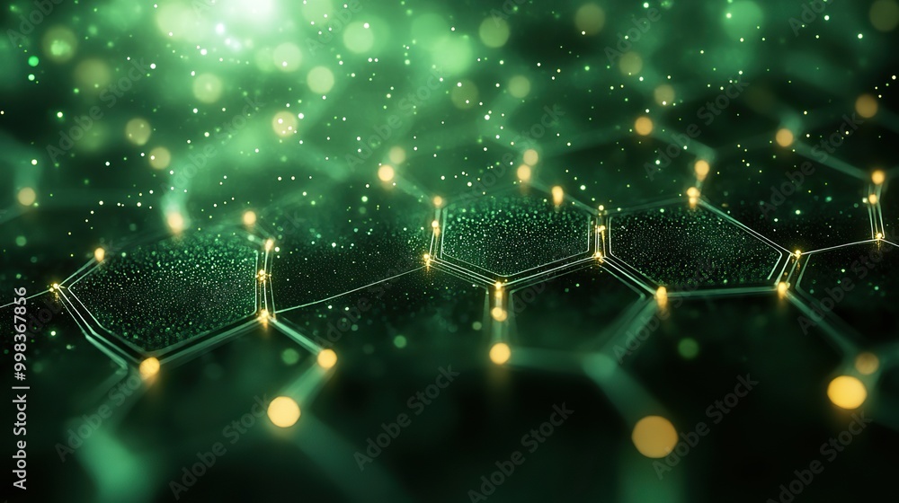 Wall mural a futuristic green hexagon background symbolizes big data and technology concepts.