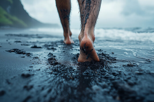 Walking on a Black Sand Beach: A Coastal Landscape