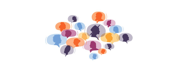 Different people in chat bubbles. Communication concept.