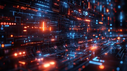 A futuristic technology background features digital designs and tech elements.