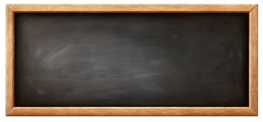 A chalkboard isolated on a transparent background, wooden frame, vintage style, flat lay.