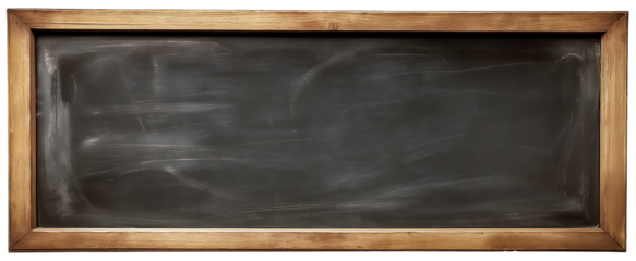 A chalkboard isolated on a transparent background, wooden frame, vintage style, flat lay.