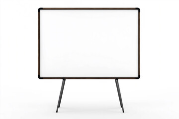 A blank whiteboard with no text or image, isolated against a pure white background and mounted on a stand.