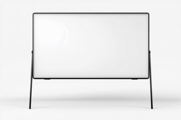A blank whiteboard with no text or image, isolated against a pure white background and mounted on a stand.