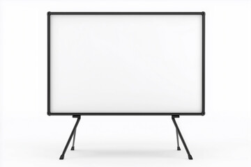 A blank whiteboard with no text or image, isolated against a pure white background and mounted on a stand.