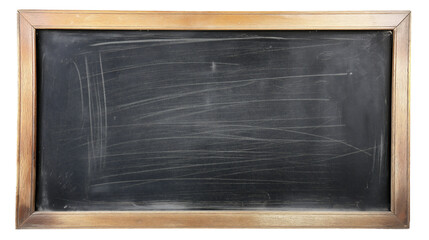 A chalkboard isolated on a transparent background, wooden frame, vintage style, flat lay.