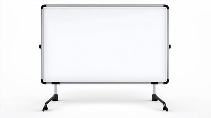 A blank whiteboard with no text or image, isolated against a pure white background and mounted on a stand.