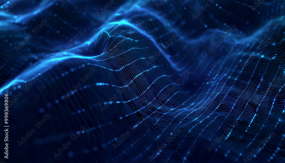 Poster cyber big data flow. blockchain data fields. network line connects to stream. concept of ai technolo