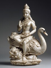 Obraz premium White Marble Sculpture of a Hindu Goddess Sitting on a Swan.