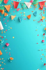 Fototapeta premium Hispanic Heritage Month lettering surrounded by flags and confetti flat design top view Latin American pride theme animation vivid
