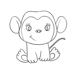 Baby Monkey line art. Coloring page of Cute Cartoon Monkey for kids coloring book