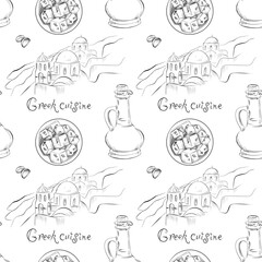 vector seamless pattern line art elements - food, cuisine