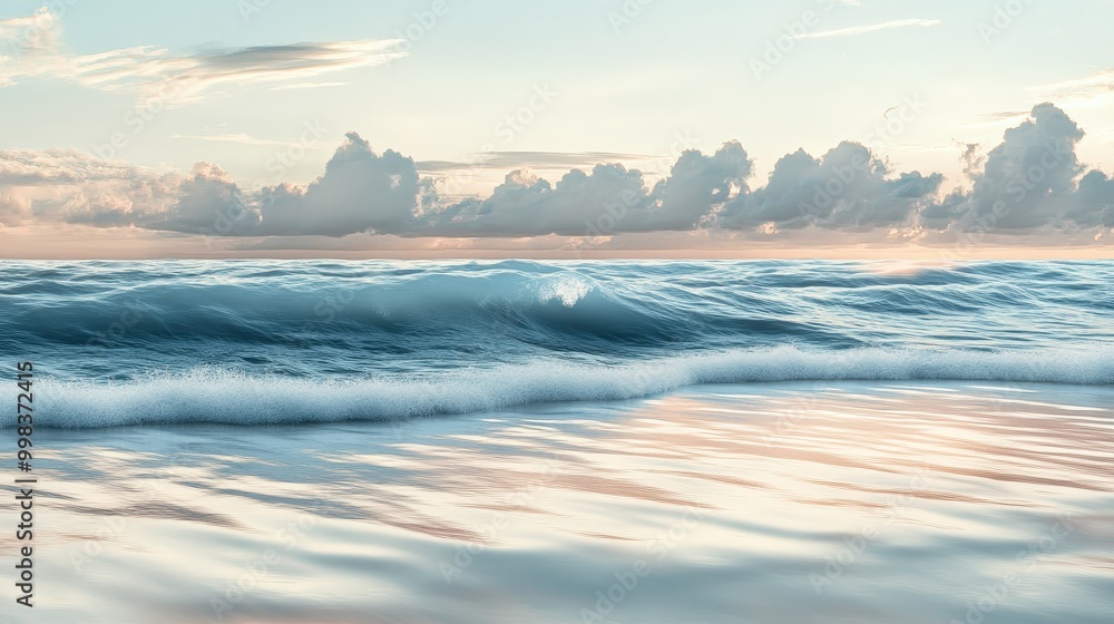 Sticker serene beach scene with a clear, bright sky and a gentle sea.