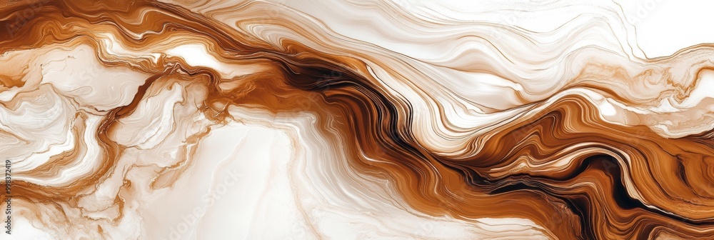 Aufkleber Coffee blends with cream to form a captivating marbled design, showcasing rich browns and creamy whites in smooth, flowing patterns. Generative AI