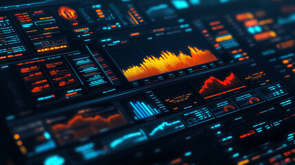 Obraz premium Vibrant financial dashboard showcasing fluctuating commodities prices in the futures market, highlighting real-time data visualization and market dynamics. This scene features colorful graphs and char