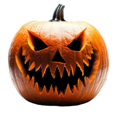 Scary Halloween Pumpkin Jack-O'-Lantern with Evil Face and No Background for Spooky Holiday Decoration