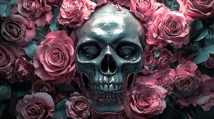 scary skull decorated with many flowers
