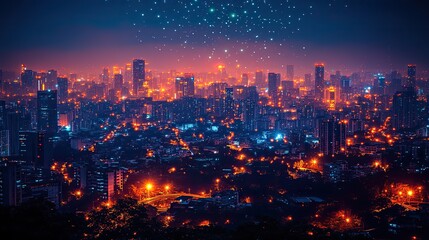 Fototapeta premium A modern city showing the concept of wireless network connectivity.